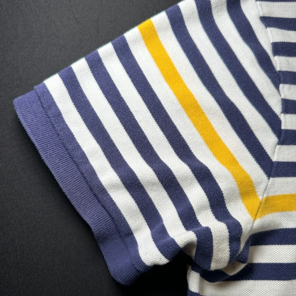 VTG Y2K Polo Shirt Mens‎ Blue Yellow Striped Short Sleeve Casual Sm